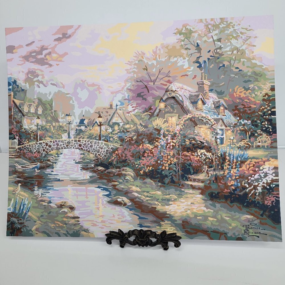 Thomas Kinkade Lamplight Bridge‎ Paint By Number Finished Painting 20by16